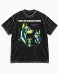 Doberman What the Silhouette Keeps Three Portrait Graphic Washed Tee in Black, flat lay product photo