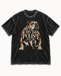 English Bulldog Don't Polish Away the Soul Typography Graphic Washed Tee in Black, flat lay product photo