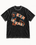 Rottweiler Shift the Center Cutout Letter Graphic Washed Tee in Black, flat lay product photo