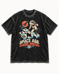 Pug Space Age Same Mess Astronaut Graphic Washed Tee in Black, flat lay product photo