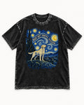 Labrador Retriever Night Shift Orbital Division Starry Night Graphic Washed Tee in Black, flat lay product photo