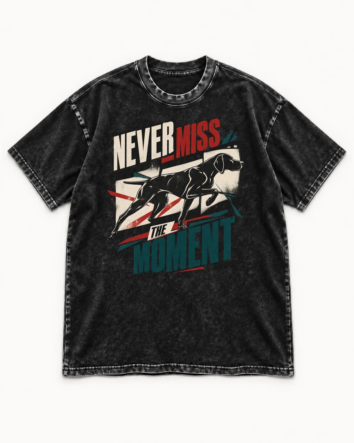 German Shorthaired Pointer Never Miss the Moment Filmstrip Graphic Washed Tee in Black, flat lay product photo