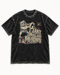 English Bulldog Giant Small Legs Big Opinions Monument Graphic Washed Tee in Black, flat lay product photo