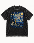 Sleeping Town Loud Sky Beagle Nightscape Washed Tee in Black, flat lay product photo
