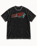 Frenchie Fitted My Way Collegiate Graphic Washed Tee in Black, flat lay product photo