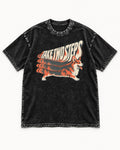 Corgi Take Two Steps Motion Trail Graphic Washed Tee in Black, flat lay product photo