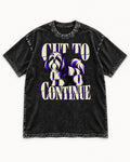 Shih Tzu Cut to Continue Dimensional Typography Graphic Washed Tee in Black, flat lay product photo