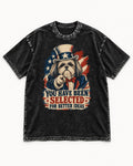 Shih Tzu You Have Been Selected Uncle Sam Graphic Washed Tee in Black, flat lay product photo