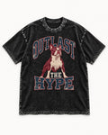 Boston Terrier Outlast The Hype Collegiate Graphic Washed Tee in Black, flat lay product photo