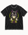 Frenchie Bowl Gravity Graphic Washed Tee in Black, flat lay product photo