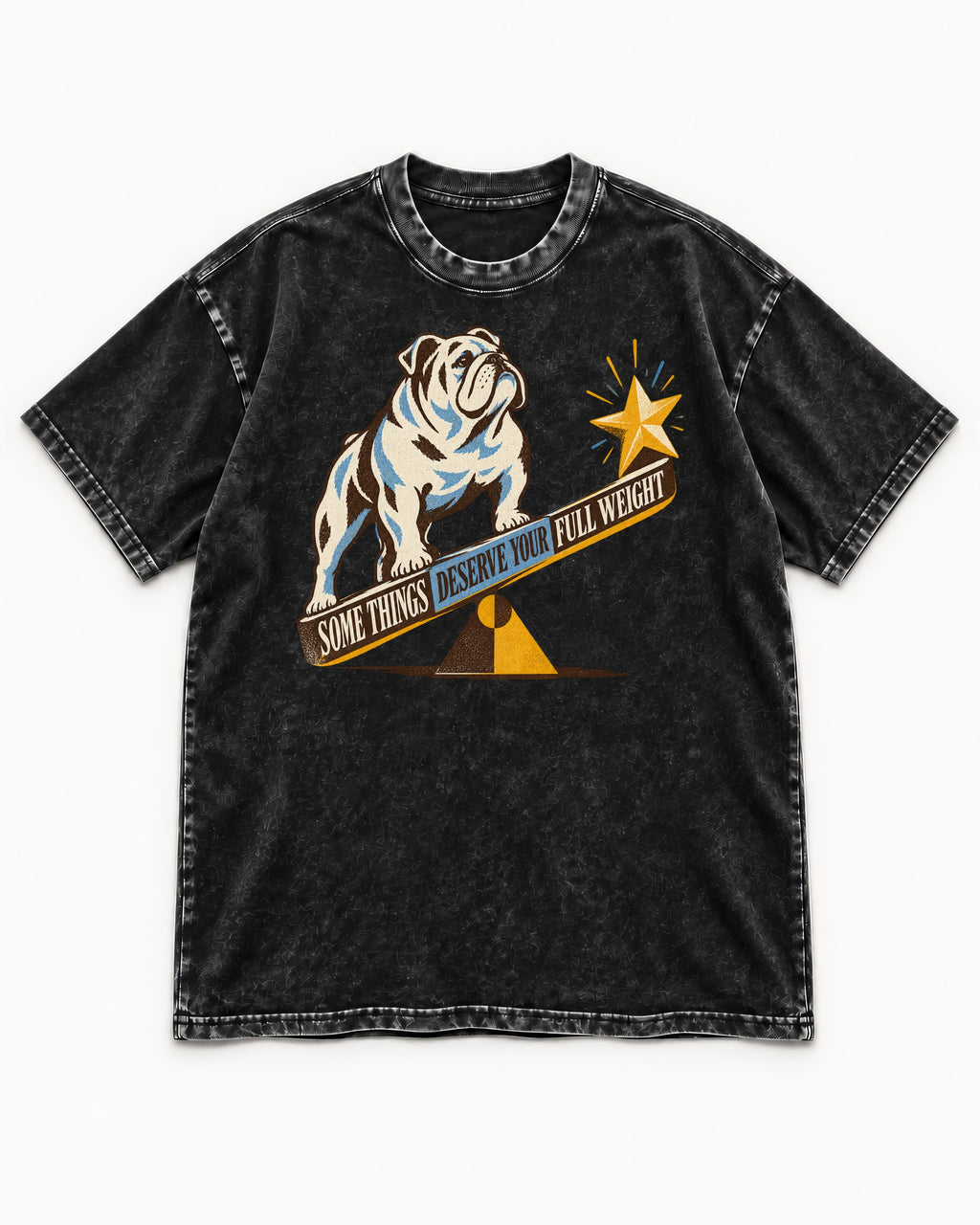 Some Things Deserve Your Full Weight English Bulldog Graphic Washed Tee in Black, flat lay product photo
