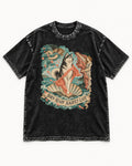Husky Born Ready Slightly Late Renaissance Graphic Washed Tee in Black, flat lay product photo