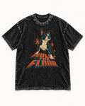 Boston Terrier On The Floor Perspective Graphic Washed Tee in Black, flat lay product photo