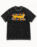 Corgi Alphabet Out of Order Graphic Washed Tee in Black, flat lay product photo