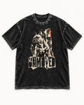 Frenchie Unmoved Torn Poster Graphic Washed Tee in Black, flat lay product photo