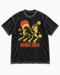 Pomeranian Sidewalk Sonata Piano Graphic Washed Tee in Black, flat lay product photo