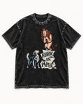 Golden Retriever Heroic on Paper Lion Graphic Washed Tee in Black, flat lay product photo