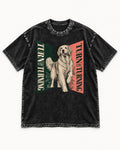Golden Retriever Turn Without Turning Gateway Graphic Washed Tee in Black, flat lay product photo