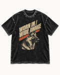 Worn In Wide Awake Portrait German Shepherd Dog Graphic Washed Tee in Black, flat lay product photo