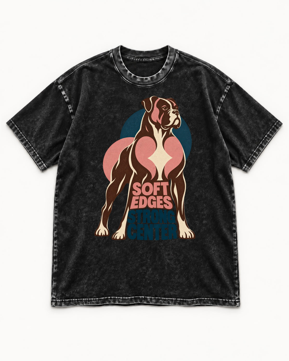 Boxer Soft Edges Strong Center Washed Tee in Black, flat lay product photo