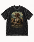 German Shorthaired Pointer Smile Under Review Renaissance Portrait Graphic Washed Tee in Black, flat lay product photo