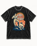 Pug Heroics After Breakfast Adventure Graphic Washed Tee in Black, flat lay product photo