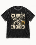 Chihuahua Order Not Included Broken Grid Graphic Washed Tee in Black, flat lay product photo