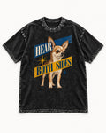Chihuahua Hear Both Sides Banner Graphic Washed Tee in Black, flat lay product photo