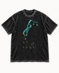 Doberman Oversized Leash Hardware Walk Graphic Washed Tee in Black, flat lay product photo
