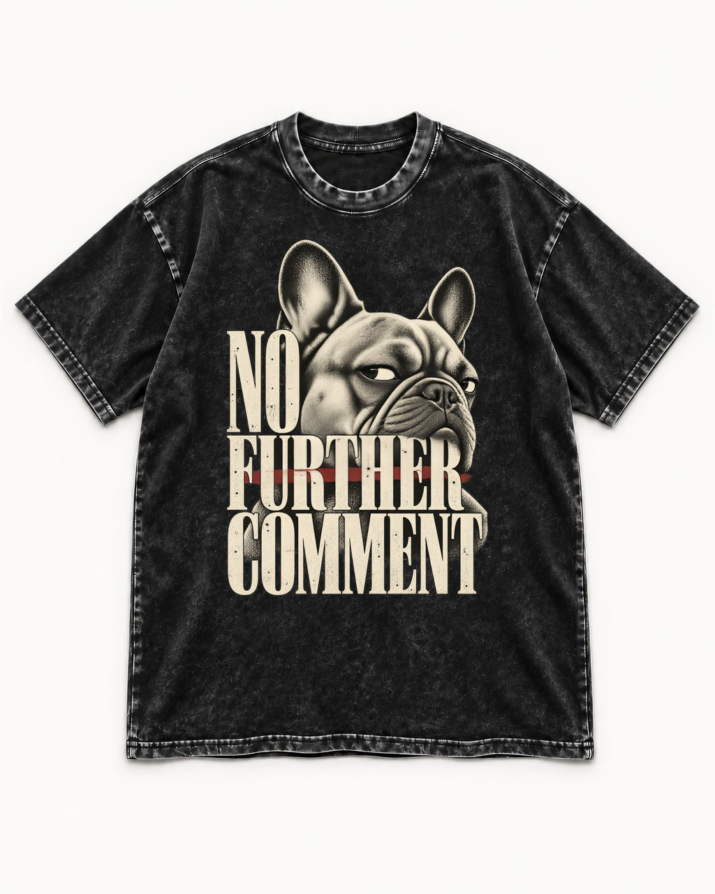 Frenchie No Further Comment Side Eye Graphic Washed Tee in Black, flat lay product photo