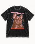 Frenchie Geometric Portrait Graphic Washed Tee in Black, flat lay product photo