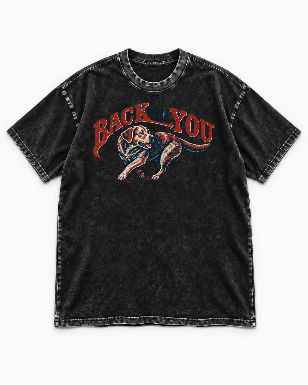 Labrador Retriever Back to You Turning Graphic Washed Tee in Black, flat lay product photo