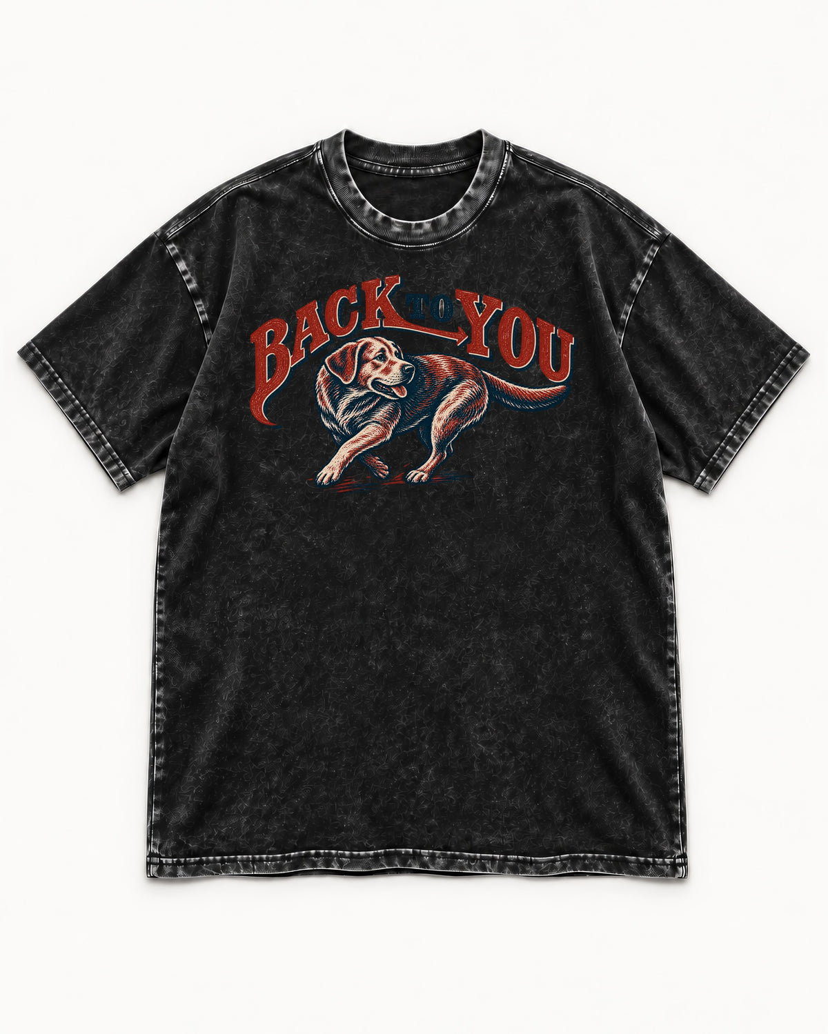 Labrador Retriever Back to You Turning Graphic Washed Tee in Black, flat lay product photo
