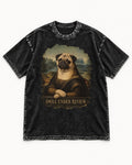 Pug Smile Under Review Mona Lisa Graphic Washed Tee in Black, flat lay product photo