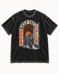 Shih Tzu Keep the Door Open Retro Doorway Graphic Washed Tee in Black, flat lay product photo