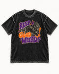 Shih Tzu Keep the Good Weird Retro Typography Graphic Washed Tee in Black, flat lay product photo