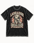 Labrador Retriever Social Club Loyal Playful Built to Retrieve Badge Graphic Washed Tee in Black, flat lay product photo