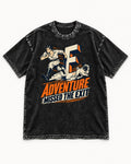Pug Adventure Missed the Exit Running Graphic Washed Tee in Black, flat lay product photo