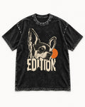 Chihuahua Private Edition Cut-Paper Portrait Washed Tee in Black, flat lay product photo