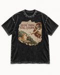 Corgi Divine Timing Still Loading Creation Parody Washed Tee in Black, flat lay product photo