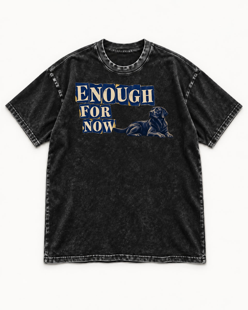 Labrador Retriever Enough for Now Reclining Graphic Washed Tee in Black, flat lay product photo