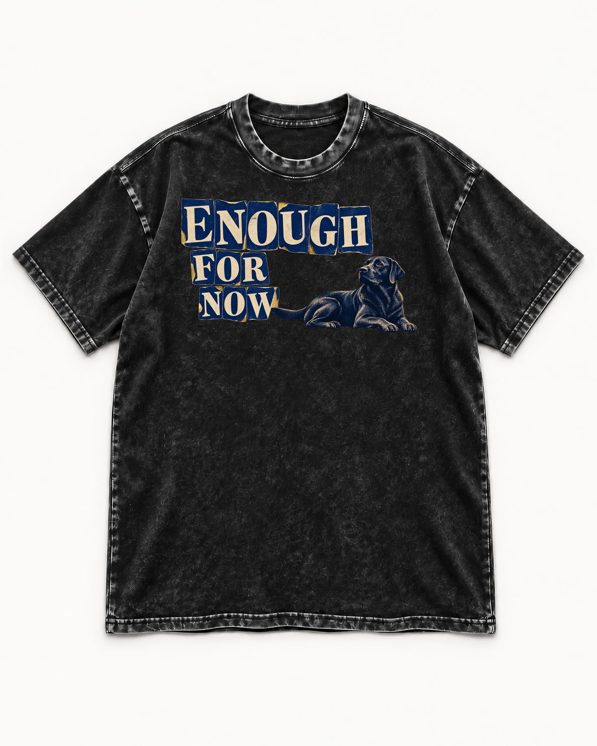 Labrador Retriever Enough for Now Reclining Graphic Washed Tee in Black, flat lay product photo