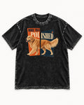Golden Retriever More Than Polished Split Panel Graphic Washed Tee in Black, flat lay product photo
