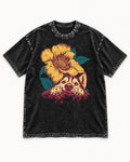 Husky Flower Witness Peeking Floral Graphic Washed Tee in Black, flat lay product photo