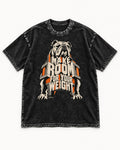 English Bulldog Make Room for Your Weight Dimensional Typography Washed Tee in Black, flat lay product photo