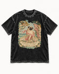 Pug Arrived Without a Dress Code Venus Parody Graphic Washed Tee in Black, flat lay product photo