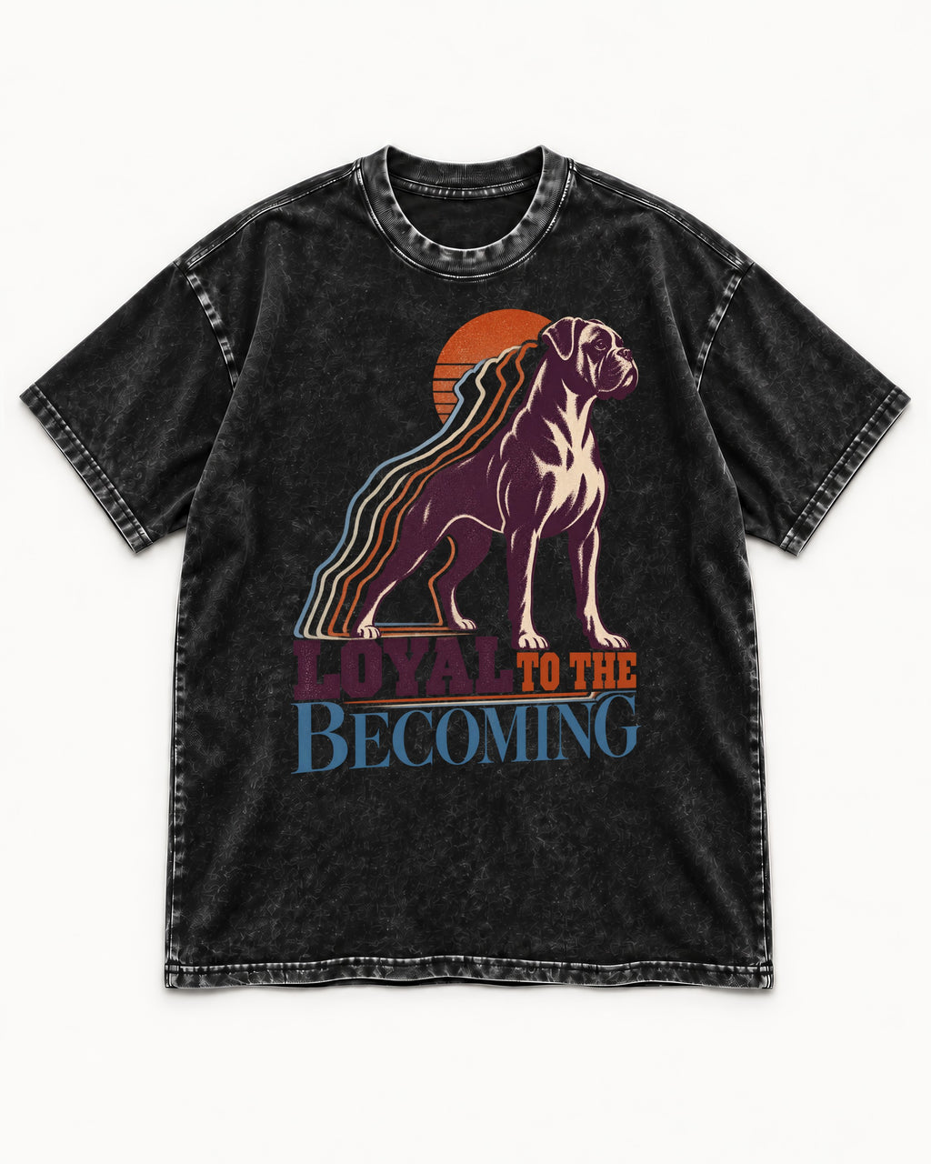 Boxer Loyal to the Becoming Washed Tee in Black, flat lay product photo