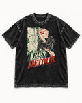 Shih Tzu Trust the Detour Road Map Graphic Washed Tee in Black, flat lay product photo