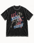 Let Kindness Hit Different Boxer Floral Collage Washed Tee in Black, flat lay product photo
