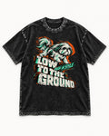 Shih Tzu Low to the Ground High in Style Streetwear Graphic Washed Tee in Black, flat lay product photo